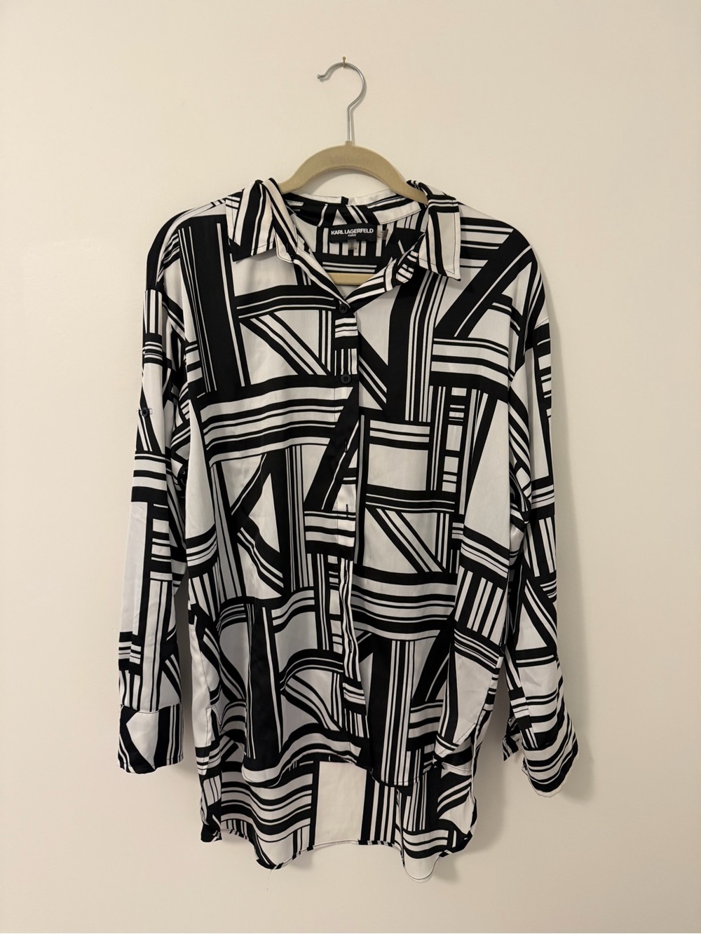 Karl Lagerfeld Black & White Geometric Button-Up Shirt - Size M